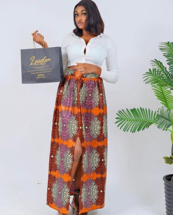 Ensemble crop top manche longue & jupe wax ample – Image 3