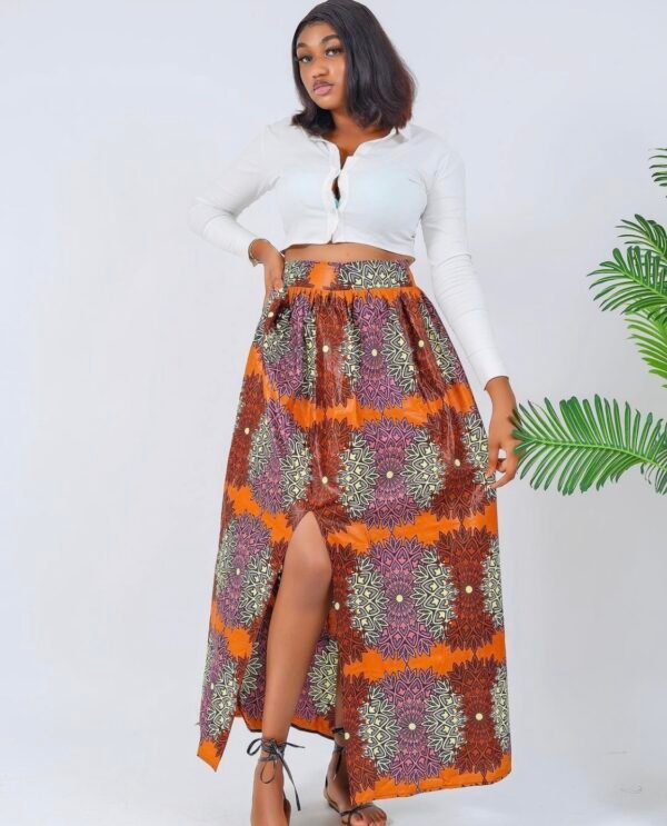 Ensemble crop top manche longue & jupe wax ample – Image 2